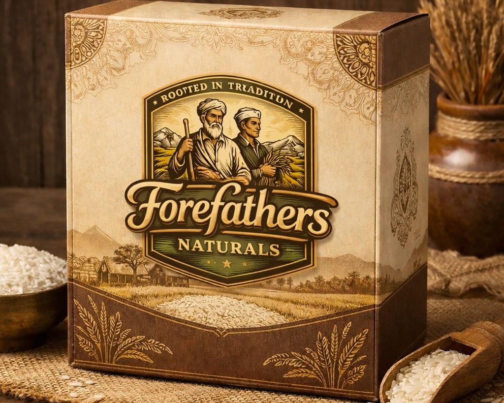 Forefathers Naturals premium rice packaging box
