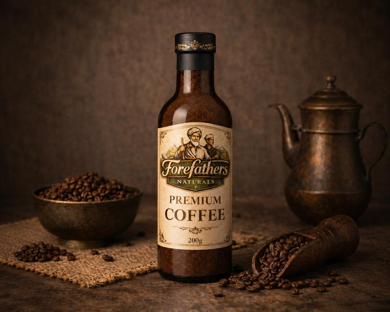 Forefathers Naturals premium coffee bottle